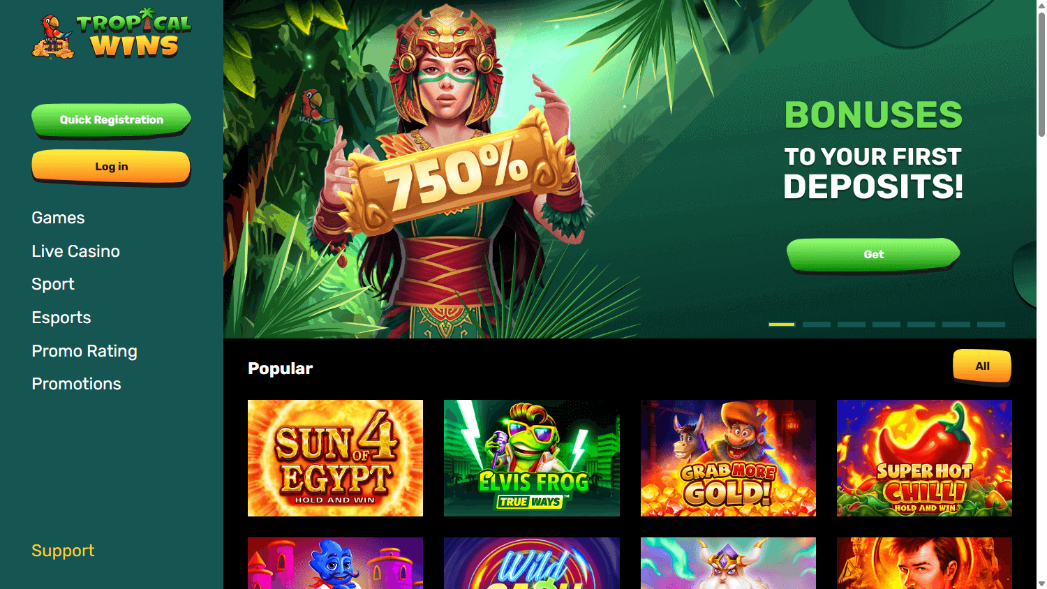 Tropical Wins Casino Desktop screenshot